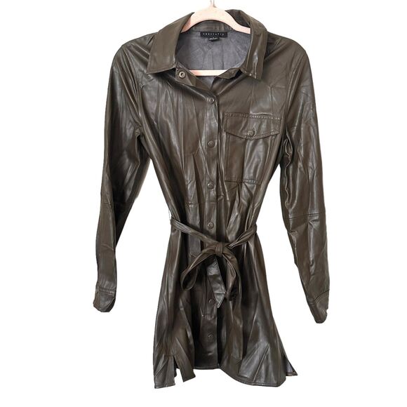 green emerald velvet dress Miss Circle Women's Eliana Olive Faux Leather Dress - Green